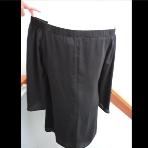 NWT $139 CHELSEA28 BLACK OFF SHOULDER BELL SLEEVE CHIFFON LBD DRESS M - Picture 5 of 7